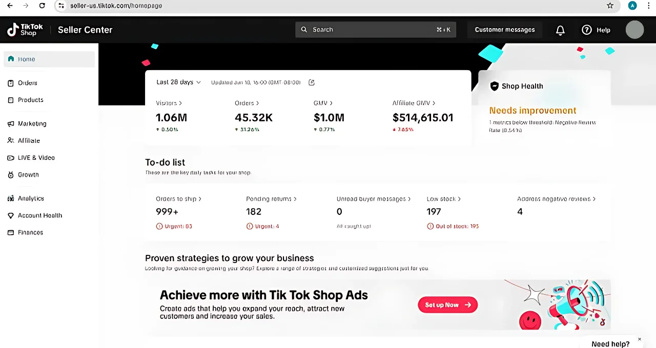 TikTok Shop Sales Dashboard